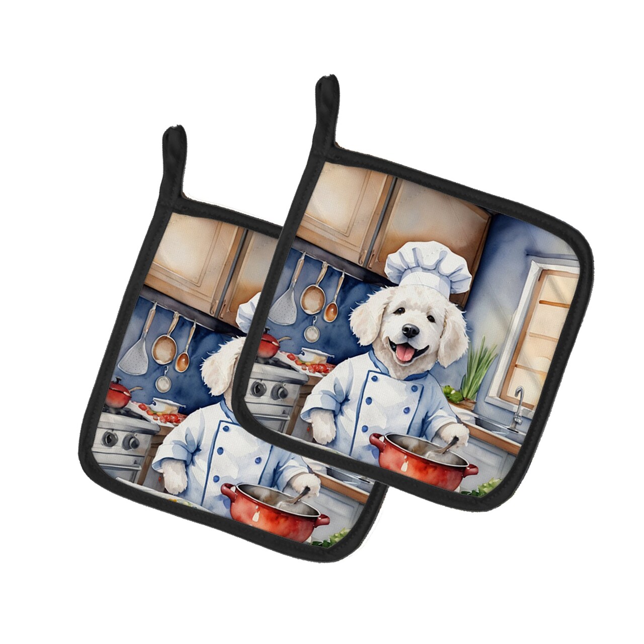 Edge Collections - 7.5" x 7.5" - Multicolor - Kitchen Pair of Holders with Dog Chef Design - 2 Piece
